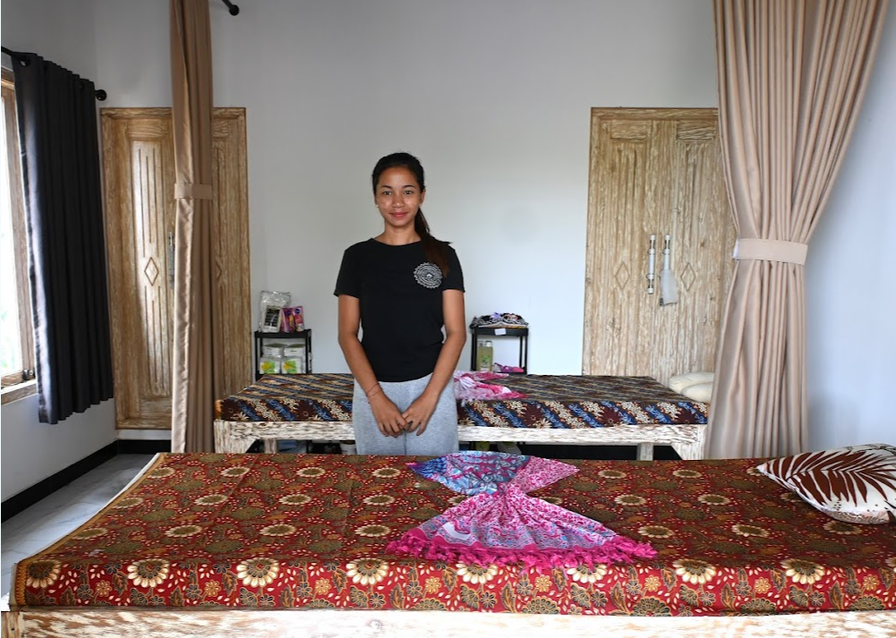 Inside Sumia East Bali Spa: the bright treatment room and your therapist